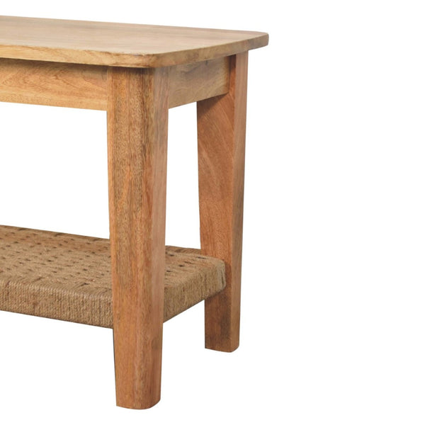 HomeRoots 35" Oak Solid Wood Coffee Table with Storage Shelf - Timeless Design for Living Rooms & Offices 657357