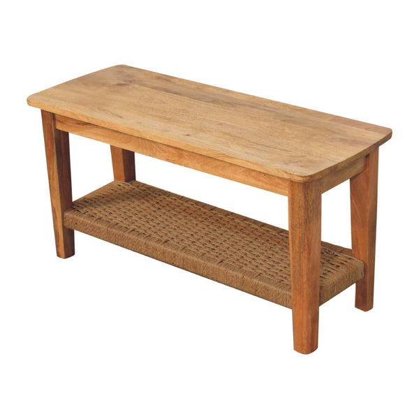 HomeRoots 35" Oak Solid Wood Coffee Table with Storage Shelf - Timeless Design for Living Rooms & Offices 657357