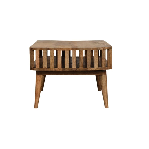 HomeRoots 33" Oak Solid Wood Coffee Table with Elegant Shelf for Modern Living Rooms & Versatile Use 657358