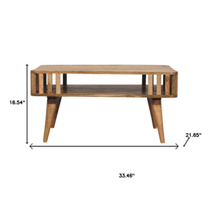 HomeRoots 33" Oak Solid Wood Coffee Table with Elegant Shelf for Modern Living Rooms & Versatile Use 657358