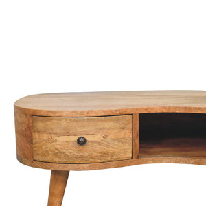 HomeRoots 32" Oak Solid Wood Free Form Coffee Table with Drawer & Shelf – Stylish Storage for Any Space 657359
