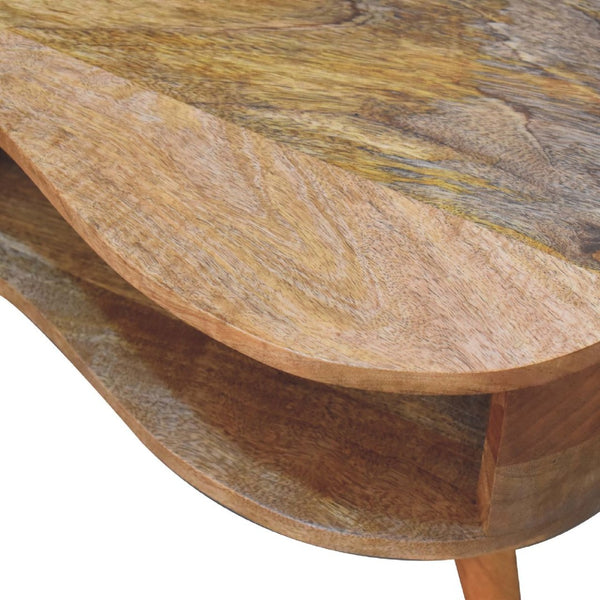 HomeRoots 32" Oak Solid Wood Free Form Coffee Table with Drawer & Shelf – Stylish Storage for Any Space 657359