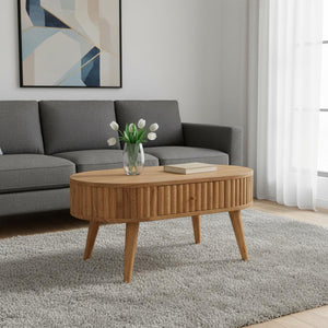 HomeRoots 32" Elegant Oak Solid Wood Oval Coffee Table with 2 Drawers - Timeless Design for Any Space 657360