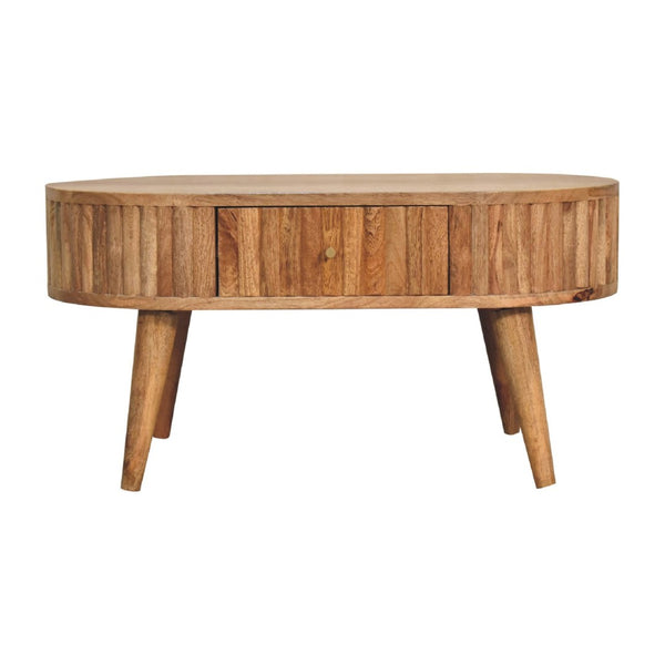 HomeRoots 32" Elegant Oak Solid Wood Oval Coffee Table with 2 Drawers - Timeless Design for Any Space 657360
