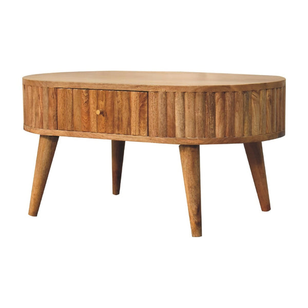 HomeRoots 32" Elegant Oak Solid Wood Oval Coffee Table with 2 Drawers - Timeless Design for Any Space 657360