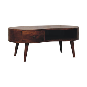 HomeRoots 41" Chestnut Solid Wood Free Form Coffee Table with Unique Storage, Modern Design & Natural Finish 657361
