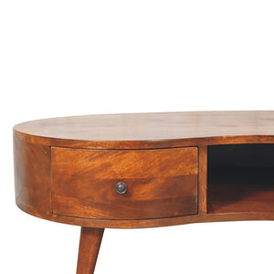 HomeRoots 41" Chestnut Solid Wood Free Form Coffee Table with Unique Storage, Modern Design & Natural Finish 657361
