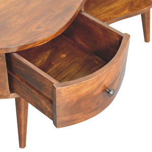 HomeRoots 41" Chestnut Solid Wood Free Form Coffee Table with Unique Storage, Modern Design & Natural Finish 657361