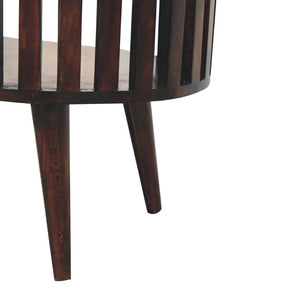 HomeRoots 32" Elegant Walnut Solid Wood Oval Coffee Table with Lower Shelf for Stylish Living Spaces 657363