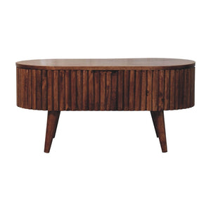 HomeRoots 34" Natural Solid Wood Oval Lift Top Coffee Table with Drawer - Stylish Storage & Versatile Design! 657364