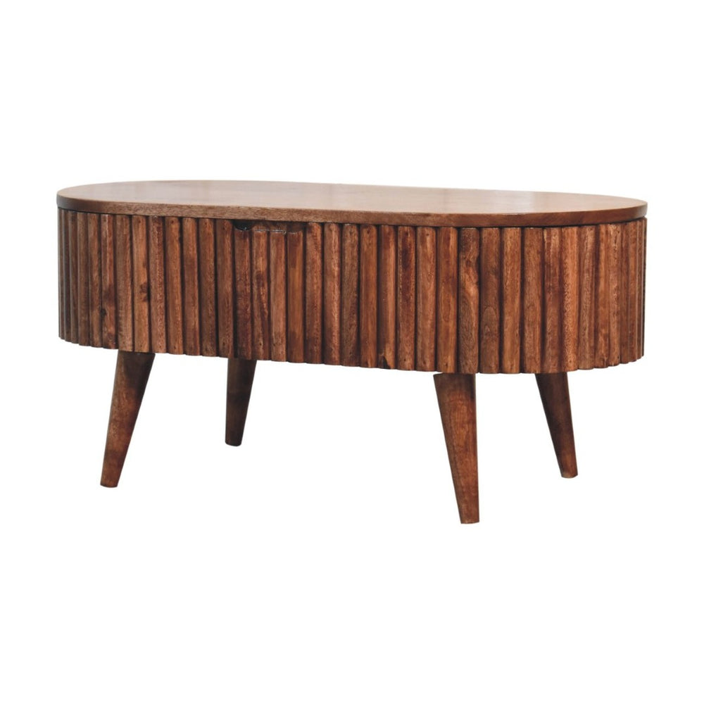 HomeRoots 34" Natural Solid Wood Oval Lift Top Coffee Table with Drawer - Stylish Storage & Versatile Design! 657364