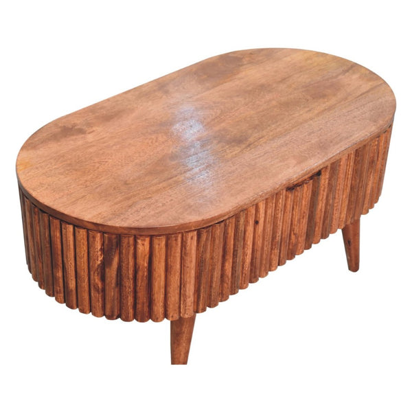 HomeRoots 34" Natural Solid Wood Oval Lift Top Coffee Table with Drawer - Stylish Storage & Versatile Design! 657364