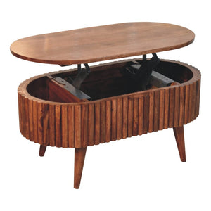 HomeRoots 34" Natural Solid Wood Oval Lift Top Coffee Table with Drawer - Stylish Storage & Versatile Design! 657364