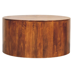 HomeRoots 35" Chestnut Round Drum Coffee Table - Handcrafted Solid Wood, Modern Design, Versatile & Safe for Any Space 657365