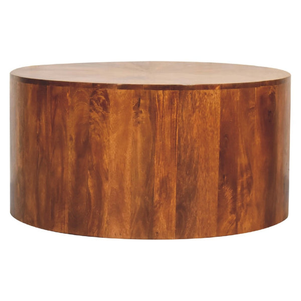 HomeRoots 35" Chestnut Round Drum Coffee Table - Handcrafted Solid Wood, Modern Design, Versatile & Safe for Any Space 657365