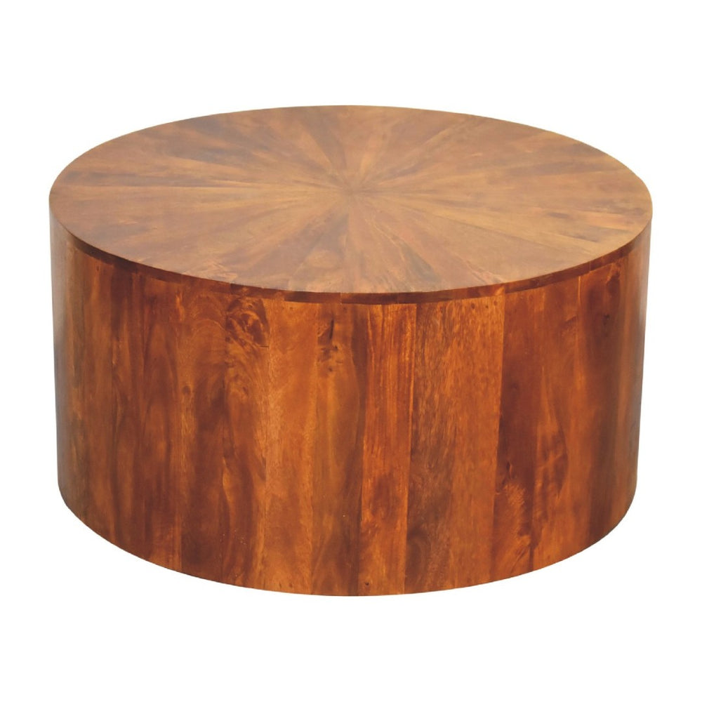 HomeRoots 35" Chestnut Round Drum Coffee Table - Handcrafted Solid Wood, Modern Design, Versatile & Safe for Any Space 657365