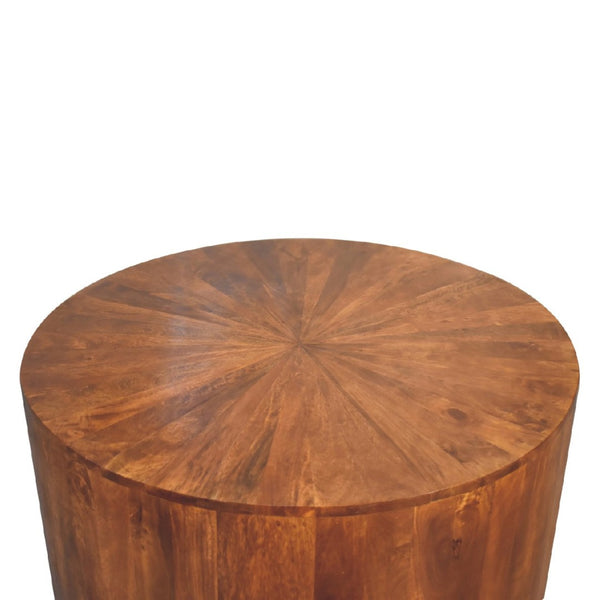 HomeRoots 35" Chestnut Round Drum Coffee Table - Handcrafted Solid Wood, Modern Design, Versatile & Safe for Any Space 657365