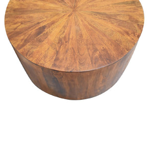 HomeRoots 35" Chestnut Round Drum Coffee Table - Handcrafted Solid Wood, Modern Design, Versatile & Safe for Any Space 657365