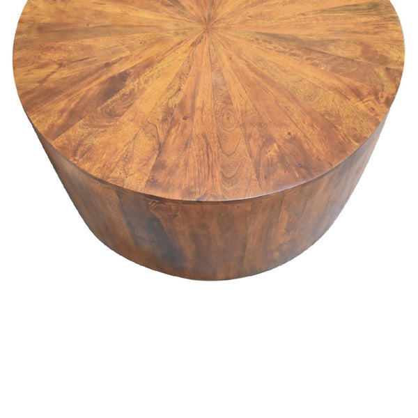 HomeRoots 35" Chestnut Round Drum Coffee Table - Handcrafted Solid Wood, Modern Design, Versatile & Safe for Any Space 657365