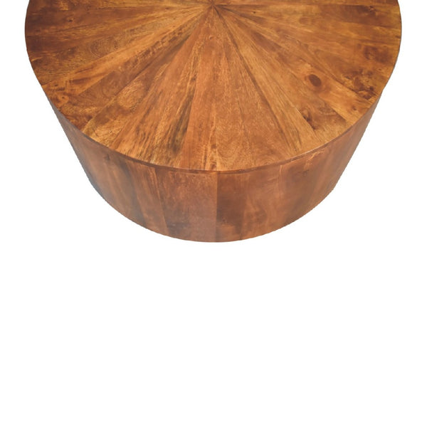 HomeRoots 35" Chestnut Round Drum Coffee Table - Handcrafted Solid Wood, Modern Design, Versatile & Safe for Any Space 657365