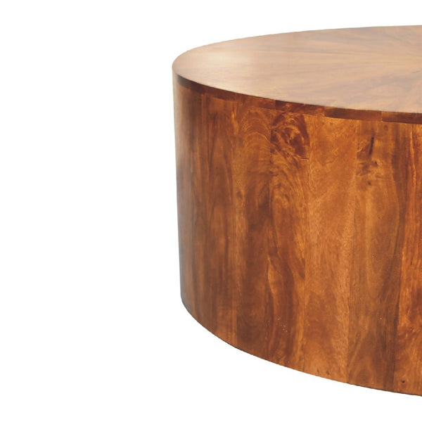 HomeRoots 35" Chestnut Round Drum Coffee Table - Handcrafted Solid Wood, Modern Design, Versatile & Safe for Any Space 657365