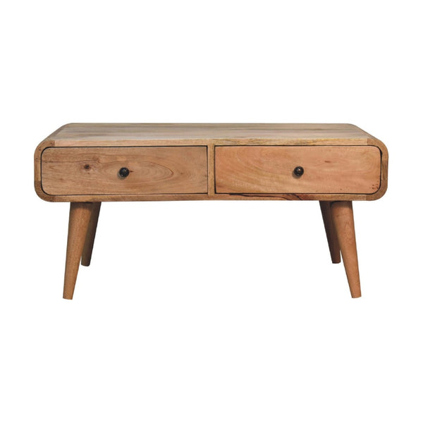 HomeRoots 34" Oak Solid Wood Coffee Table – Elegant Design with 2 Drawers for Stylish Storage in Any Room 657366