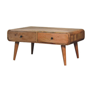 HomeRoots 34" Oak Solid Wood Coffee Table – Elegant Design with 2 Drawers for Stylish Storage in Any Room 657366