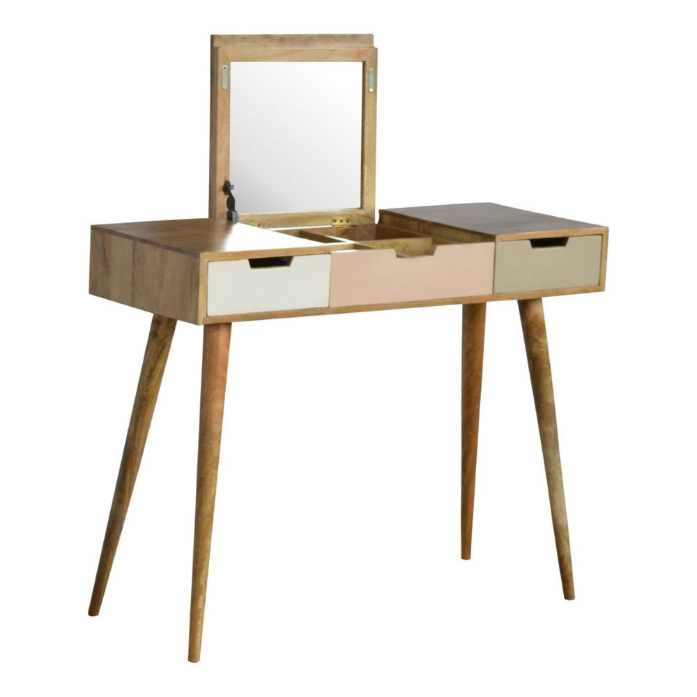 HomeRoots 39" Vintage-Inspired Solid Wood Vanity Table with Mirror - Colorful Two Drawer Design for Small Spaces 657367