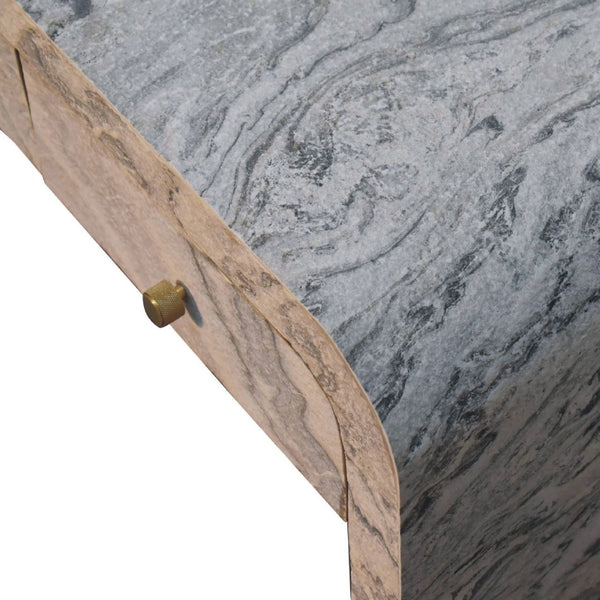 HomeRoots 32" Chic Gray and White Faux Marble Block Coffee Table with 4 Drawers for Modern Living Spaces 657368