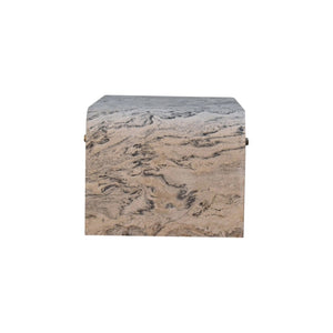 HomeRoots 32" Chic Gray and White Faux Marble Block Coffee Table with 4 Drawers for Modern Living Spaces 657368