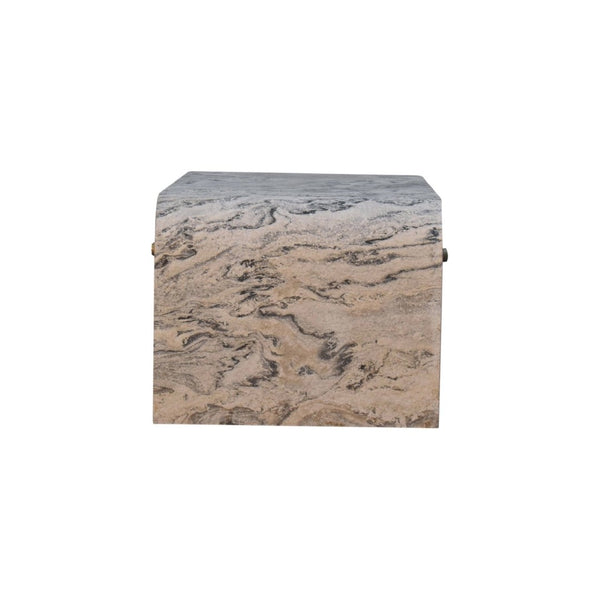 HomeRoots 32" Chic Gray and White Faux Marble Block Coffee Table with 4 Drawers for Modern Living Spaces 657368