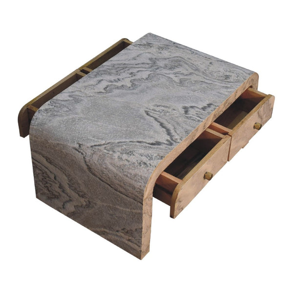 HomeRoots 32" Chic Gray and White Faux Marble Block Coffee Table with 4 Drawers for Modern Living Spaces 657368
