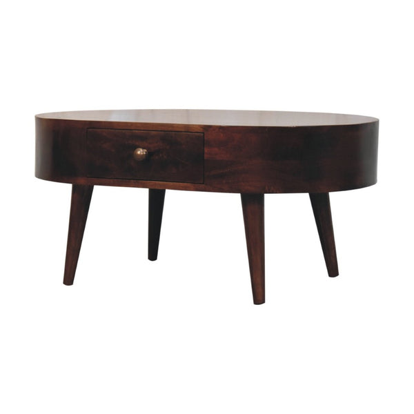 HomeRoots 34" Walnut Solid Wood Oval Coffee Table with Drawer - Timeless Design for Modern Living Spaces 657370
