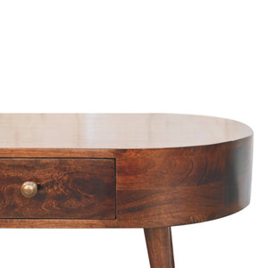 HomeRoots 34" Walnut Solid Wood Oval Coffee Table with Drawer - Timeless Design for Modern Living Spaces 657370