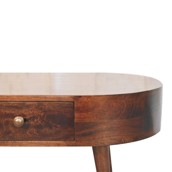 HomeRoots 34" Walnut Solid Wood Oval Coffee Table with Drawer - Timeless Design for Modern Living Spaces 657370