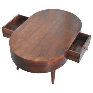 HomeRoots 34" Walnut Solid Wood Oval Coffee Table with Drawer - Timeless Design for Modern Living Spaces 657370