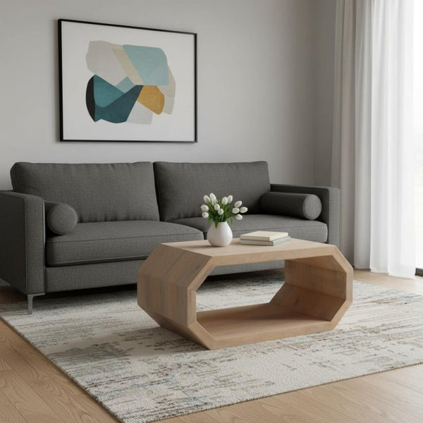 HomeRoots 39" Natural Solid Wood Coffee Table with Lower Shelf - Stylish, Durable, and Versatile Living Room Accent 657371