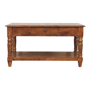 HomeRoots 33" Chestnut Solid Wood Coffee Table with Drawer & Open Shelf - Stylish Storage for Any Room 657372