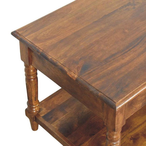 HomeRoots 33" Chestnut Solid Wood Coffee Table with Drawer & Open Shelf - Stylish Storage for Any Room 657372