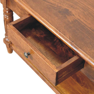 HomeRoots 33" Chestnut Solid Wood Coffee Table with Drawer & Open Shelf - Stylish Storage for Any Room 657372