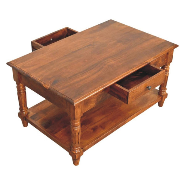 HomeRoots 33" Chestnut Solid Wood Coffee Table with Drawer & Open Shelf - Stylish Storage for Any Room 657372