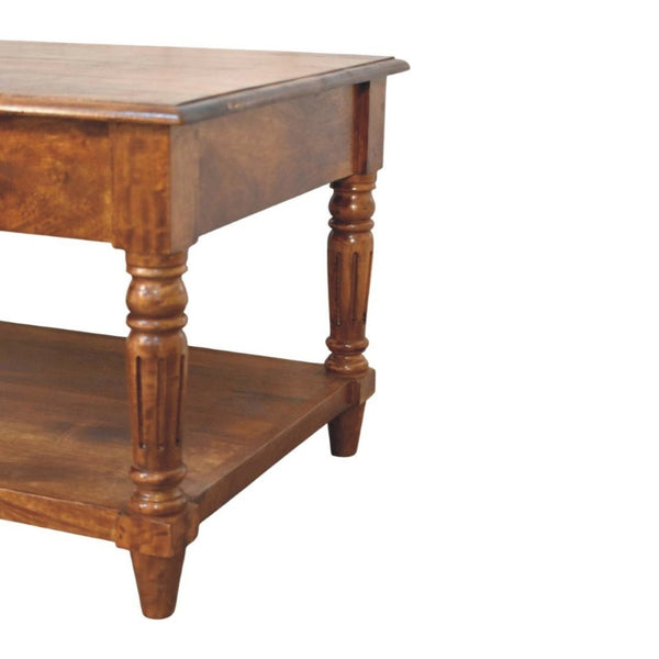 HomeRoots 33" Chestnut Solid Wood Coffee Table with Drawer & Open Shelf - Stylish Storage for Any Room 657372