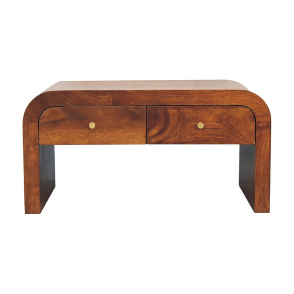 HomeRoots 32" Chestnut Solid Wood Coffee Table with Two Drawers – Elegant Storage Solution for Any Living Space 657373