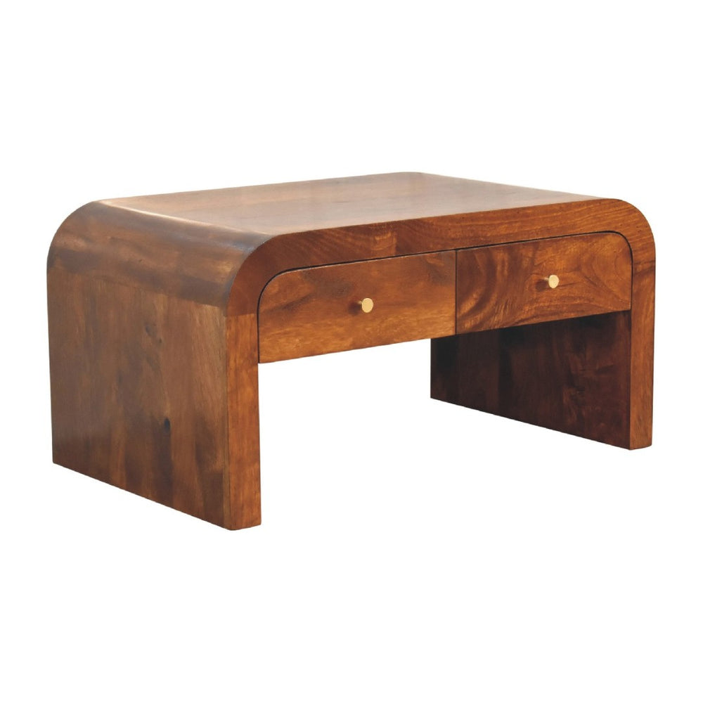 HomeRoots 32" Chestnut Solid Wood Coffee Table with Two Drawers – Elegant Storage Solution for Any Living Space 657373