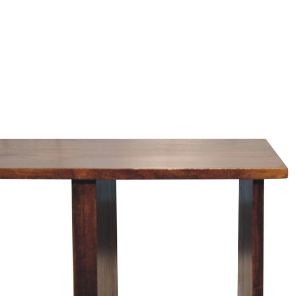 HomeRoots 32" Chestnut Solid Wood Abstract Coffee Table - Stylish 3-Tier Shelving for Modern Living Spaces 657376
