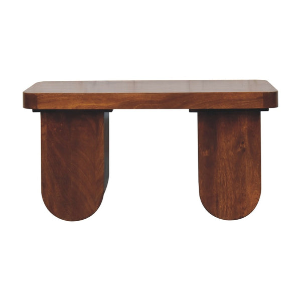 HomeRoots 32" Handcrafted Chestnut Solid Wood Double Pedestal Coffee Table – Timeless Elegance for Any Space 657377