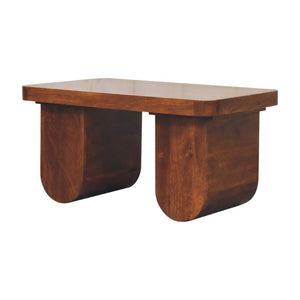 HomeRoots 32" Handcrafted Chestnut Solid Wood Double Pedestal Coffee Table – Timeless Elegance for Any Space 657377