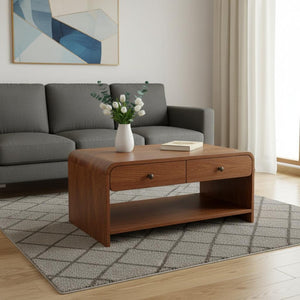 HomeRoots 34" Chestnut Solid Wood Coffee Table with Two Drawers, Elegant Storage & Stylish Design for Home 657378