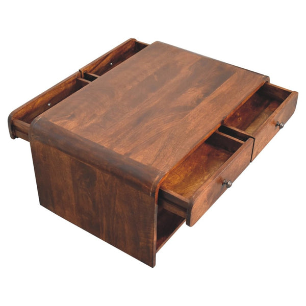 HomeRoots 34" Chestnut Solid Wood Coffee Table with Two Drawers, Elegant Storage & Stylish Design for Home 657378