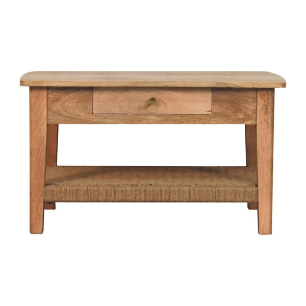 HomeRoots 32" Oak Solid Wood Coffee Table with Drawer & Lower Shelf - Elegant Storage Solution for Any Space 657379